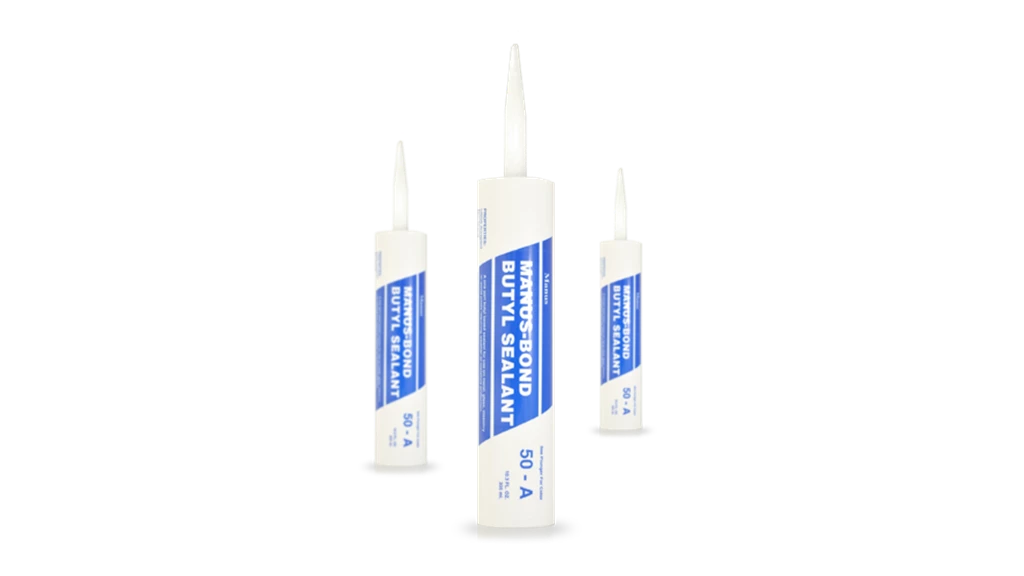 Manus-Bond 50A-HV sealant's application on various construction materials highlights sound and vapor transmission reduction, and adherence to ASTM, AAMA, and Federal specifications.