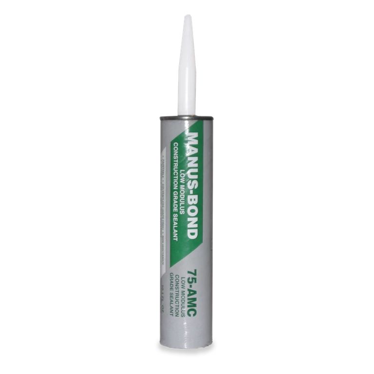 Manus-Bond 75AMC concrete joint sealant on a white background, highlighting its key features and standards compliance.
