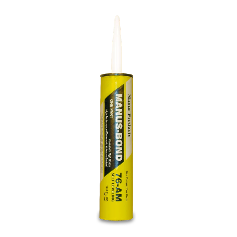 Container of Manus-Bond 76-AM on a white background, highlighting its adhesion to various materials and environmentally safe properties.